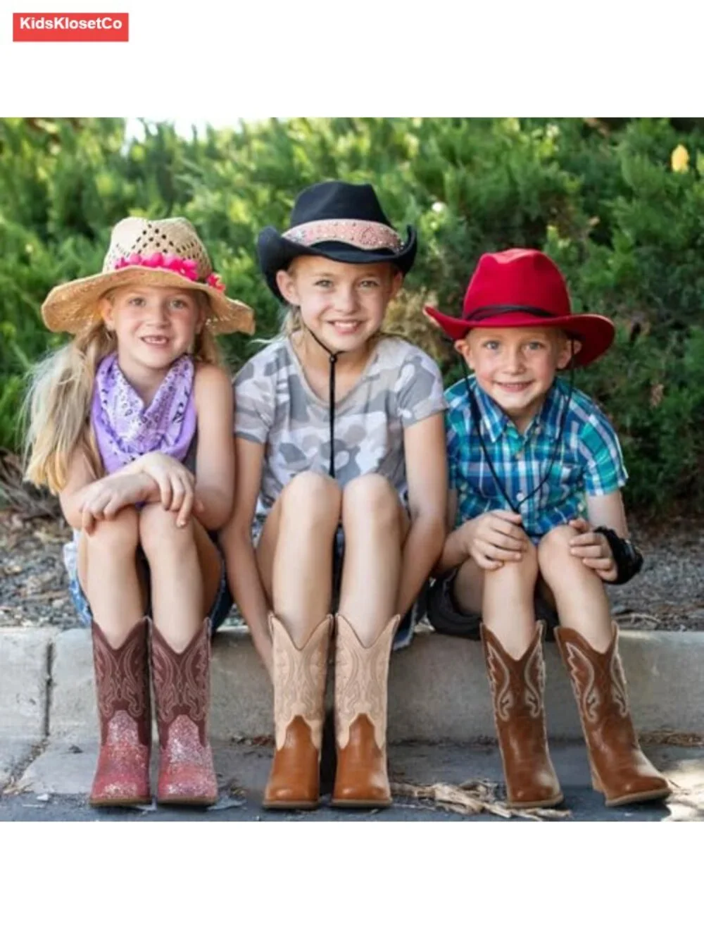 Embroidered Square Toe Cowgirl Boots - Pull On Western Boots for Kids